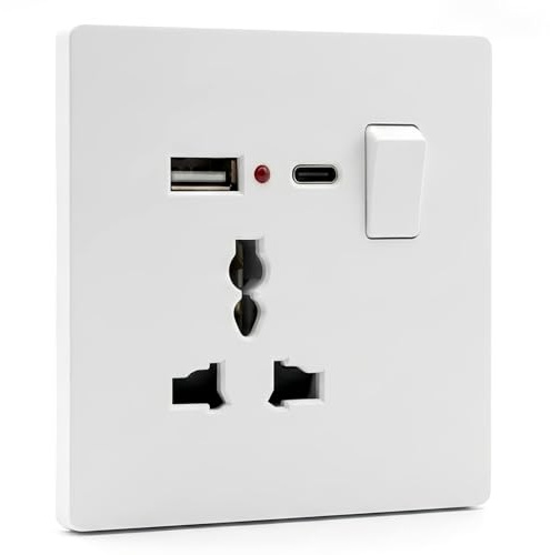 Plug Sockets Single Switched with USB C and USB A, Fast Charging,13A White