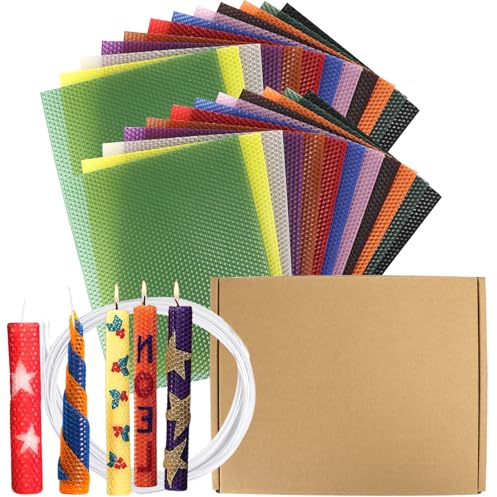 24 Pack Beeswax Sheets for Candle Making, 12 Colours with Wicks, 25 x 20 cm | Natural Wax Sheets for DIY Rolling Candles, Craft Projects, Handmade Gifts and Beginners