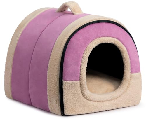 Hollypet Katzenbett Kleines Hundebett, 2-in-1 Faltbare Haustierbett | für Katzen & Kleine Hunde, Warmes Höhlennest Kristallsamt-Katzenhöhle Indoor Outdoor, Lila
