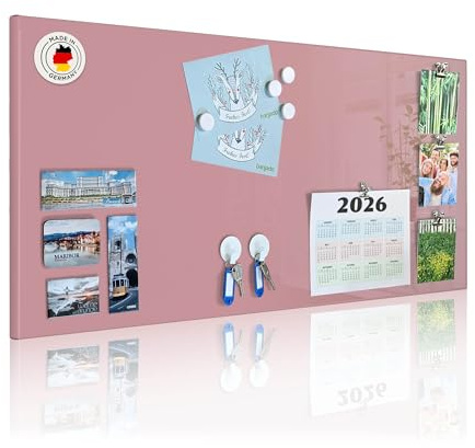 banjado Magnettafel Rosa 78x37 cm, große magnetische Wandtafel aus Metall mit Magneten, stilvolle Magnetwand zur Wandmontage, modernes Memoboard für Büro, Küche oder Kinderzimmer