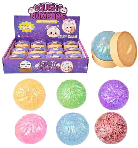 Fenayuu Quetschspielzeug, 12 Glitter Dumpling Squishy, Squishiest Dumplings with Steamer Box Für Schüler, Erwachsene, Kinder, , Mädchen, Klassenzimmer