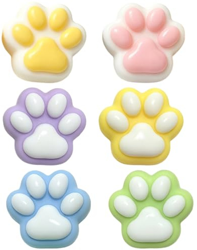 MUNZE Taba Squishy, 6 Stück Katzenpfoten Squeeze Spielzeug Mit Bällen, Kawaii Flauschig, Farben: Weiß-Rosa, Weiß-Gelb, Lila-Weiß, Gelb-Weiß, Grün-Weiß, Blau-Weiß, Größe 3,5 Cm