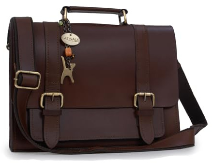 Catwalk Collection Handbags - Damen Leder Messenger Tasche - Arbeitstasche Mittelgroß - Aktentasche für Notizbuch A4 - Canterbury - Braun