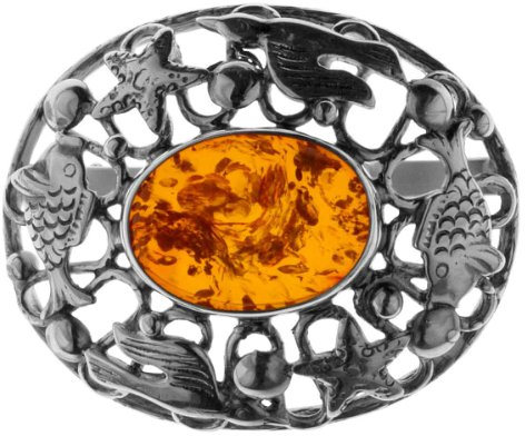 Ostsee-Schmuck Damen-Brosche 925/000 Sterlingsilber mit Bernstein