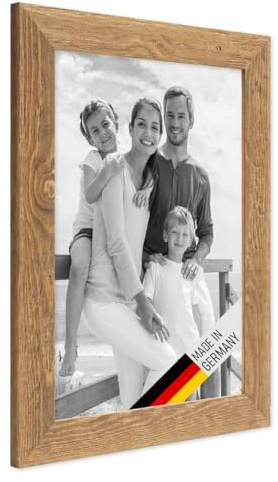 PHOTOLINI Bilderrahmen 20x30 cm Holz Eiche-Optik, Echtholz-Rahmen rustikal, Strandhaus, Made in Germany, Echtglas, zum Aufhängen, extra Zubehör - Treibholzlook mit einem Hauch Küstenflair