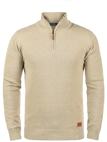Blend BHRobin Stickad tröja för män, troyer, finstickad tröja med troyerkrage, ribbade muddar, bomullsblandning, normal, Sandblandning (70810), XL