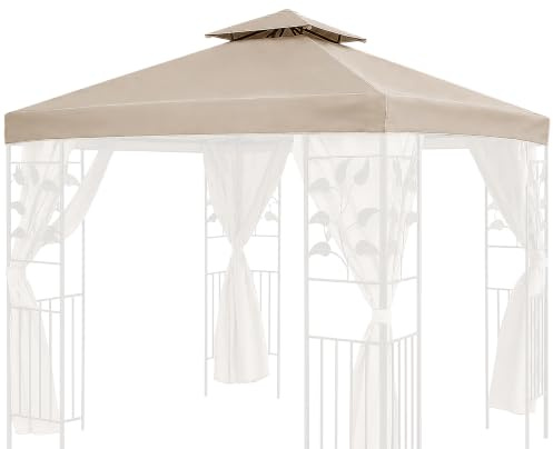 Ersatz-Dachbespannung für einen quadratischen Gartenpavillon mit Einer Seitenlänge von 2,5 m und Blättermuster - Farbe: Beige