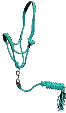 Showman Pony Braided Nylon Cowboy Knot Rope Halter w/Lead (Teal)