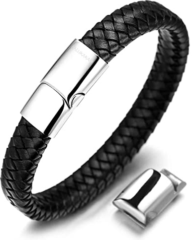 Halukakah Kinder Schmuck ● Solo Junior ● Lederarmband für Jungen in Braun/Klassisch Schwar, Für 6-15-Jährige Entwickelt, Mit Exquisitem Magnetischen Verschluss aus Goldenem/Silbernem/Schwarzem Titan, Größe 7”+0.7(18+1.5cm), Inklusive Kostenloser Geschenkbox
