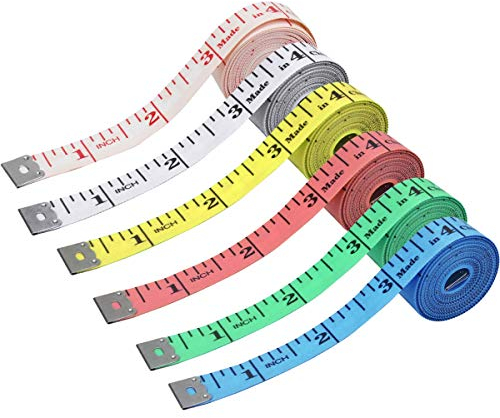 12 Stück Maßband, Weiche Schneidermaßband, Bandmaß Nähen, Tuch Messband Herrscher für Körper Fitness Nähen Handwerk 150cm, 6 Farben