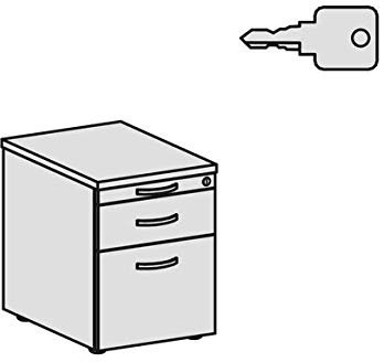Rollcontainer Hängeregistratur und 1 Metall-Schubfach, mit Utensilienschubfach, Metall-Rollschubführung, Zentralverriegelung, verdeckte Doppel-Lenkrollen, 438x600x565, Buche/Ahorn
