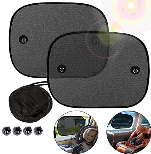 Skymico (Lot de 2) Pare-Soleil Voiture Bébé,avec Protection UV Certifiée, Pare-Soleil Auto-Adhésifs pour Enfants,PoseRapide/Facile,Sac de Rangement fourni,Taille 44 cm x 36 cm(Noir)