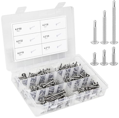 DN DENNOV 210 Pièces vis autotaraudeuses/auto-foreuses à tête cylindrique en Acier Inoxydable Kit de Vis Autoperceuses M4.2 * 50mm / 38mm / 30mm / 25mm / 19mm / 13mm