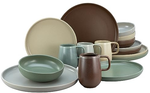 CreaTable, 23188, Serie uno NATURAL, 16-teiliges Geschirrset, Kombiservice aus Steinzeug, spülmaschinen- und mikrowellengeeignet, Made in Portugal