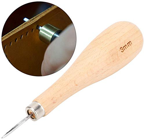 Alène losange, poignée en hêtre durable, pour les travaux de poinçonnage du cuir, accessoires de bricolage(3mm)