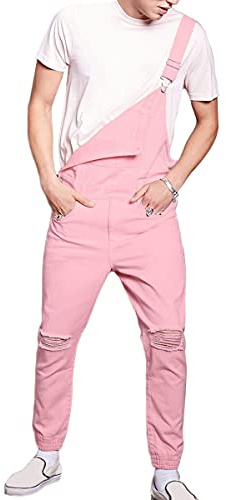 shownicer Herren Jeans Latzhose Lange Jeanshose Retro Denim Bib Overall Skinny Fit Stone-Washed Streetwear Zerreißen Arbeitshosen Jumpsuit
