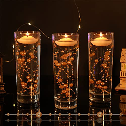 Nuanchu 50 Pieces Artificial Pearl String for Floating Candles 6 Inch Pearl String Vase Fillers Floating Candles Centerpiece for Valentine Gift Holidays Wedding Dinning Table Party Decor(Rose Gold)