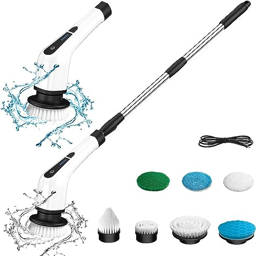 Electric Spin Scrubber Electric Rotary Scrubber, LHPY 8 in 1 Upgraded Version, Long Handle can be Extended, Suitable for Cleaning Walls, Floors, bathrooms, Kitchens, Tiles，car. (ANS-8050)