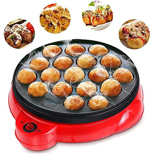 MNSRRN Bandeja de la Barbacoa del octopio eléctrico del hogar, la Bandeja de Hornear de octopos de 18 Agujeros, Herramientas Profesionales para Hornear domésticas, Mini Takoyaki Machine,Rojo