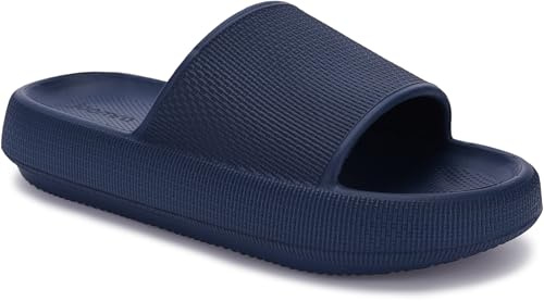 Joomra Slides for Mens Foam Cushion Non-Slip Home House Shoes Navy Female Pillow Slippers Pool Beach Spa Garden Sandals Male Sandles Dark Blue 39-40