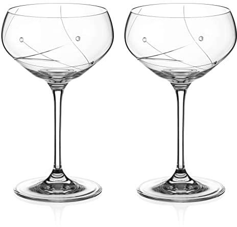 DIAMANTE Champagne Cocktail Saucers/Coupes Pair - ‘Angelina’- Hand Cut Crystal Set of 2 Embellished with Crystals in Gift Box