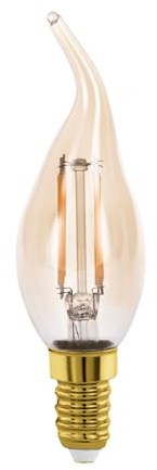 Eglo LED E14, bombilla vintage ámbar en forma de vela, luz de vela para iluminación retro, 4 vatios (equivalente a 26 vatios), 270 lúmenes, blanco cálido, 2200k, Edison CF35, Ø 3,5 cm