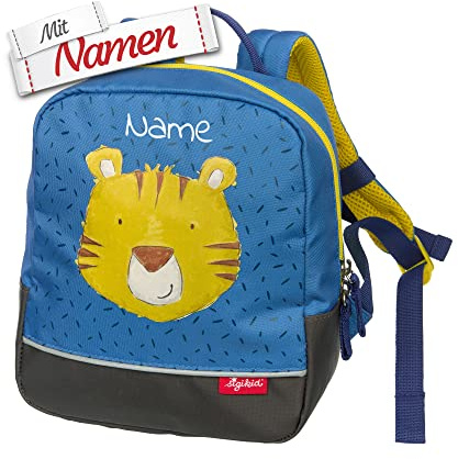 LALALO Sigikid Mini Kindergartenrucksack mit Namen personalisiert (bestickt), Kinderrucksack, Kinder Rucksack für Kindergarten Kita, Kleinkind Tasche, Kindergartentasche (Tiger)
