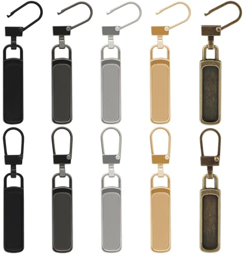Zipper Pull Replacement for Small Holes, 10 Pieces Detachable Tiny Zipper Replacement Slider for Luggage Jackets Backpacks Boots Purse Coat Pants(Silver, Black, Gold, Gun Black)