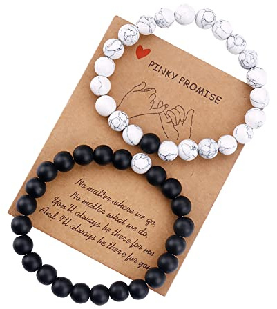 SUMMER LOVE Best Friend Bracelets Couples Bracelets for 2 Matching Yin Yang His and Her Lover Bracelet Jewelry for Bff Friendship Relationship Boyfriend Girlfriend Valentines Gift (Black White Bead)