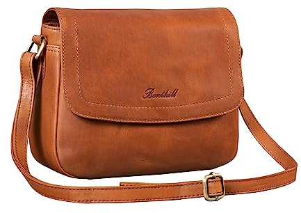Benthill Handtasche Damen Leder - Umhängetasche aus Rindsleder - Schultertasche aus echtem Leder mit Reißverschluss - Vintage Bag Beutel, Farbe:Braun