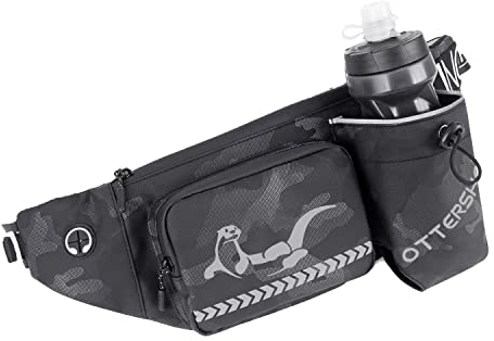 OTTERSHELL Gürteltasche Bauchtasche mit Flaschenhalter Damen und Herren, Atmungsaktiv Sport Hüfttasche für Laufen Radfahren Camping Klettern Reisen Wandern Joggen Hundetraining (Camouflage schwarz)