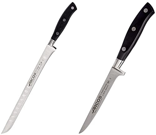 Arcos Séries Riviera - Couteau à Trancher Jambon (Lame Acier Inoxydable Forgé Nitrum 250 mm) & Couteau à Désosser (Lame Acier Inoxydable Forgé Nitrum 130 mm)