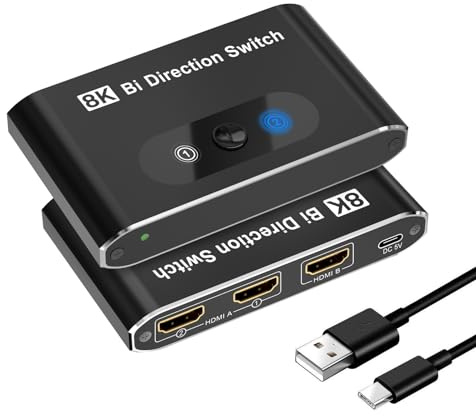 8K@60Hz HDMI Switch 2.1, HDMI Switcher Box 2 in 1 Out, HDM Selector Switche Unterstützt 4K@120Hz 1080P@240Hz,2 Port 48Gbps HDM Switc Kompatibel Xbox Series X PS4 Pro PS5 Roku TV Monitor Projektor