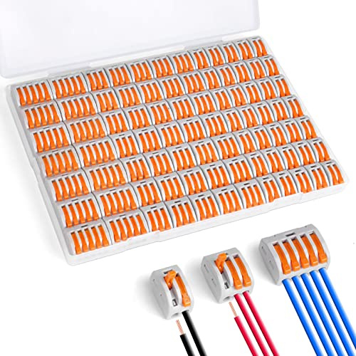 flintronic 84PCS Connecteurs de Fil Compacts, Connecteur Électriques Rapide, Bornes de Connexion Automatique à Levier-écrou pour Circuit en Ligne 28-12 AWG, PA/PC Ignifuge