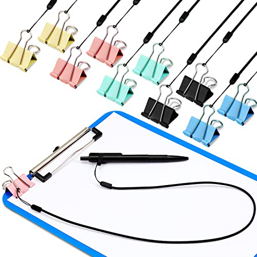 Lewtemi 10 Set 61 cm Stiftleine, Schlüsselband, Halter, Stiftkette, Silikonringschnalle für Bürobedarf, Klemmbrett, Schwarz