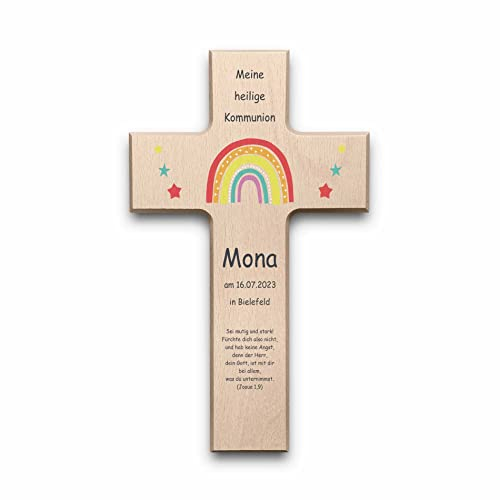 CHRISCK design Personalisiertes Taufkreuz aus Holz mit hochwertigem UV Druck - Kinder Kreuz als einzigartiges Taufe Geschenk - Holzkreuz individuell als Geschenkidee Kommunion Konfirmation