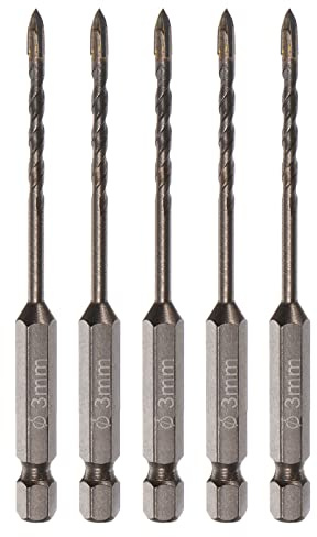sourcing map 5pcs Titanium Coated Masonry Drill Bit, 3mm Concrete Drill Bits Ceramic Tile Drill Bit with 1/4 Hex Shank for Ceramic Tile Marble Mirror Glass Concrete Brick Plastic Wood