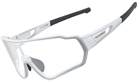 ROCKBROS Fahrradbrille Photochromatisch für Herren Frauen Fahrrad Sportbrille UV400-Schutz für Outdoor-Sport Angeln Golf Radfahren Laufen Silber