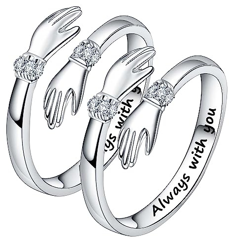 DkakoJew 2Pcs Always with You Hug Ring for Women Teen Girls, Adjustable Ring Jewelry Promise Ring, Best Birthday Gift Christmas Gift