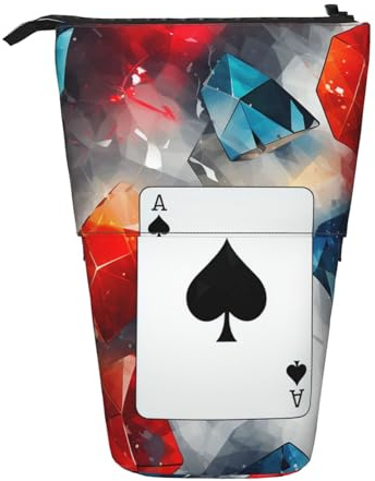 GFLFMXZW Polygonale Spielkarten-Druck-Federmäppchen, Stehendes Federmäppchen, Teleskop-Federhalter, Pop-Up-Bleistifttasche, tragbare Make-up-Tasche mit Reißverschluss, Schwarz , Einheitsgröße