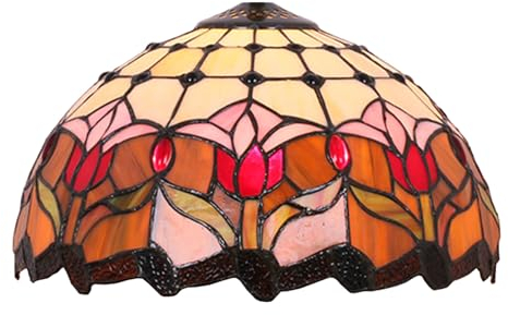 BOTOWI Tiffany Abat-Jour Lampe Remplacement 12 Rose Tulipe Abat-Jour Verre teinté Seulement avec Cap Ambre Rouge Orange Fleur Perles de Verre Couverture de lumière Vintage adapté pour Lampe de Table
