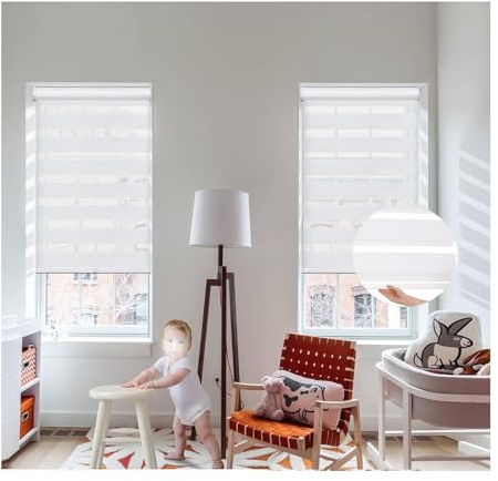 Zebra-Jalousien aus Stoff,Schnurlose Zebra-Jalousien mit zweilagigen Rollschirmen, durchscheinend und Privatsphäre für Fenster, Thermo-Fenstervorhänge, für Wohnzimmer (Size : W125xH220cm/W49.21xH86.6