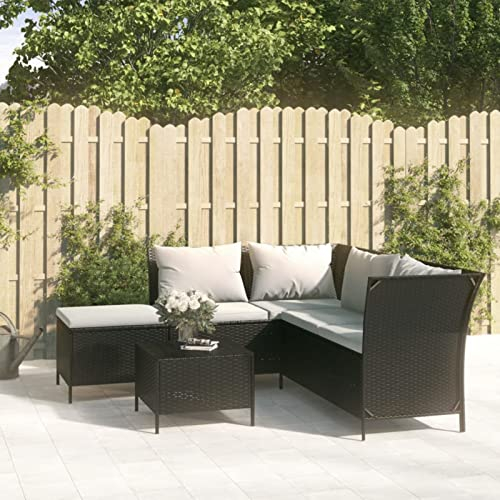 Homgoday 4-TLG. Garten-Lounge-Set mit Kissen Schwarz Poly Rattan Gartenmöbel Model319690