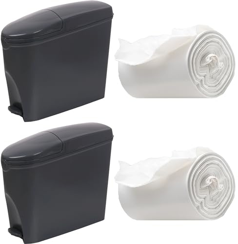 Pro-Kleen Sanitary Bin & Bin Liners - Slimline Washrooms Toilets Hygienic Disposal Pedal Container Bins for Female Ladies and Baby Hygiene Products - 20 litres Grey (2 Bins & 100 Bin Liners)