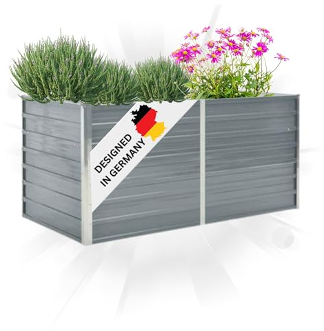DELUKE® Hochbeet für Garten Oskar Grau | 160x80x77cm | Verzinkter Stahl | Wetterfest | Hochbeet Metall Gartenbeet Kräuterbeet Blumenbeet Beet hoch Frühbeet für Garten Gemüsebeet