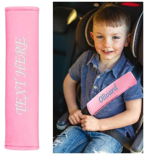 Gurtpolster Kinder,Gurtschutz Kinder Auto,Gurtpolster kindersitz,Schulterpolster Rucksack, Schön Weich und Langlebig für Autogurt Polster,Velour Stickerei mit Namen Klettverschluss(Hell-Pink)