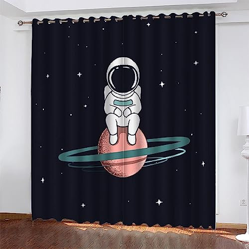 Vorhang Blickdicht Wohnzimmer - Gardinen Blickdicht 3D Rosa Mondastronaut Vorhänge Thermo Schlafzimmer Dekoschals Gardine Blickdichter Ösenvorhang, 2Er Set 2 X 150 X 280 Cm - Kinder Vorhäng -9J6A9J0L0