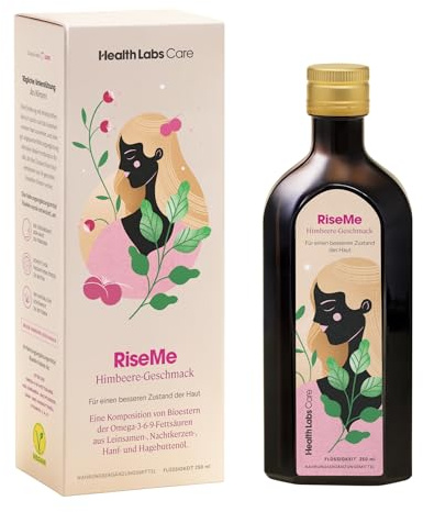 RiseMe Omega 3-6-9 flüssig vegan mit Vitamin A, D & E, Himbeere, 250 ml | 4,3 g Omega-3-6-9 pro Tagesportion • 50 Tagesportionen à 5 ml