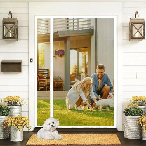 Cortina mosquitera magnética para puerta de balcón, terraza y sótano - fácil instalación adhesiva sin taladrar - cortina antiinsectos para puerta blanca 90x195cm