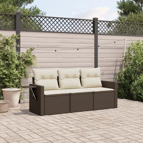 Faroom Balkon Sofa mit Stauraum Gartensofa 3 Sitzer Lounge Sofa Outdoor Rattansofa Sitzecke Balkon Lounge Klein Couch Gartenlounge Polyrattan Balkonmöbel Braun 3-tlg-Type-A273